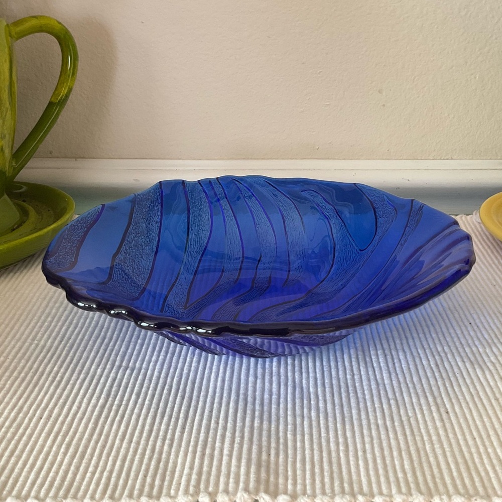 Cobalt Blue Impressed Glass  Candy Dish or Decorative Bowl